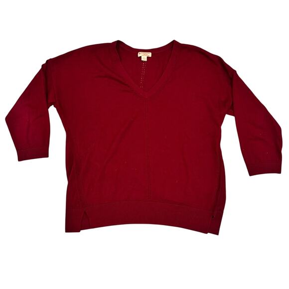 Brooks Brothers Sweaters - Brooks Brothers Merino Wool V-Neck Sweater Women’s L Burgundy 3/4 Sleeve